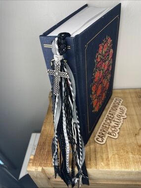 Black and Grey Bible Tassel Bookmark with Cross Charm